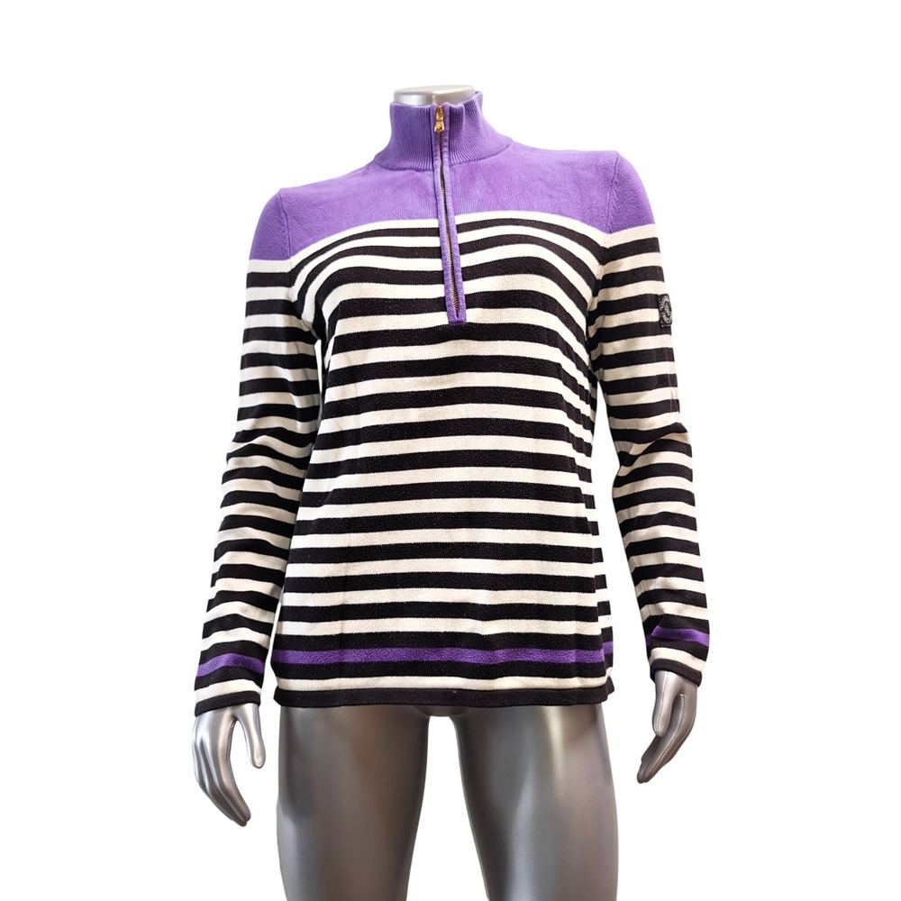 Lauren Ralph Lauren Women XL Purple Striped Cotton Quarter Zip Sweater Pullover